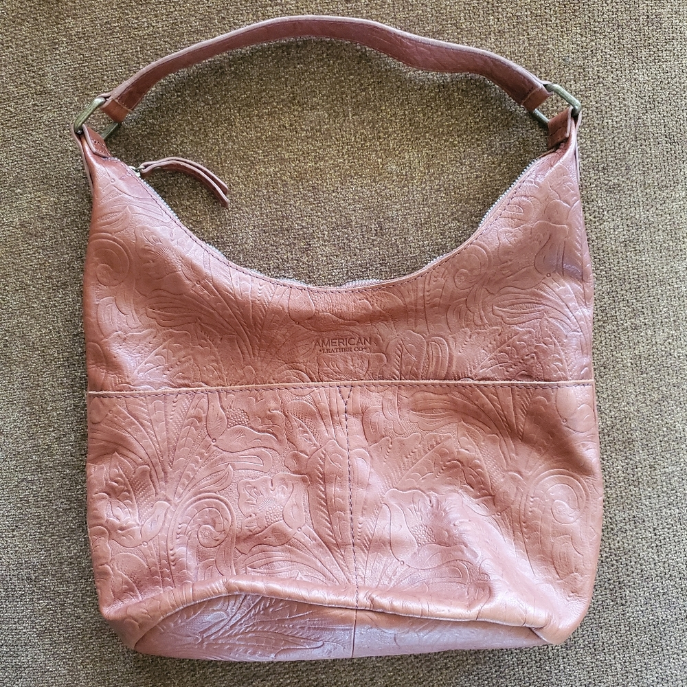 American Leather Co tooled Carrie hobo purse
